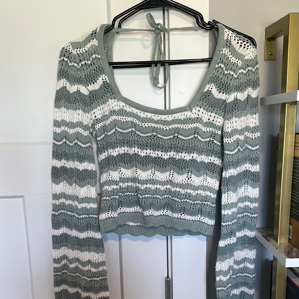 Hollister Green and White Knit Top
